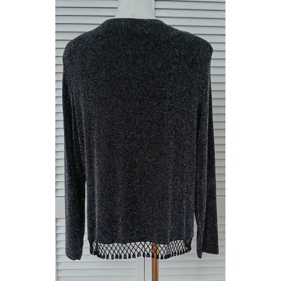 Xscape Women's XL 2 Piece Shimmering Black Jacket & Top Beaded Fringe Office - Picture 5 of 16